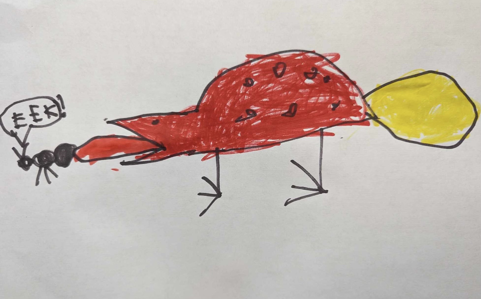 child's drawing of an anteater eating an ant