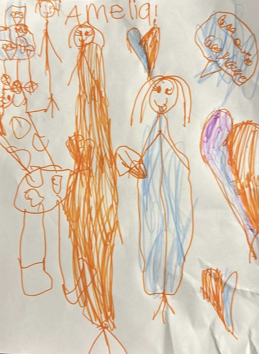 child's drawing of a mom and child