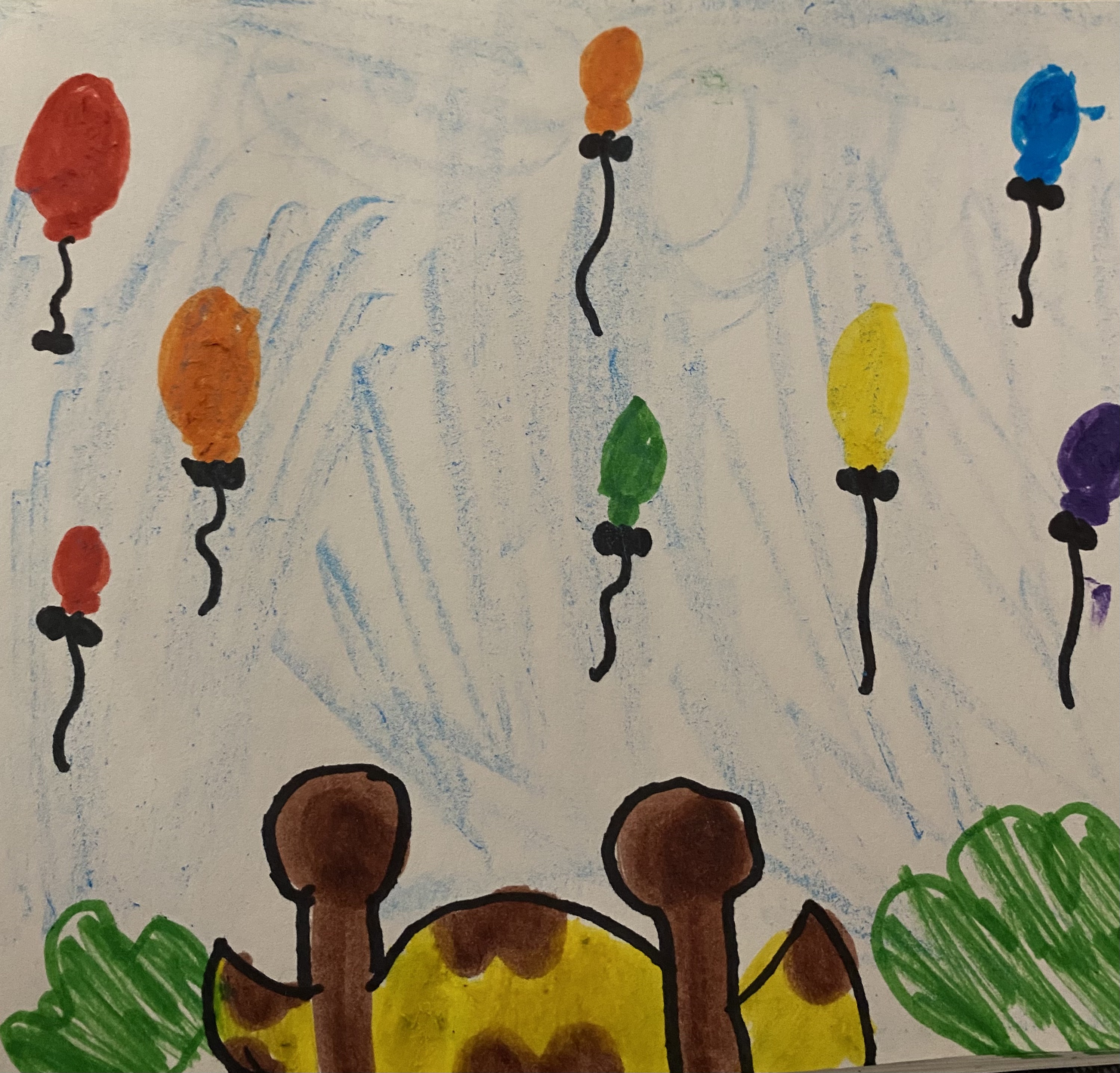 child's drawing of the zoo as seen from on top of a giraffe